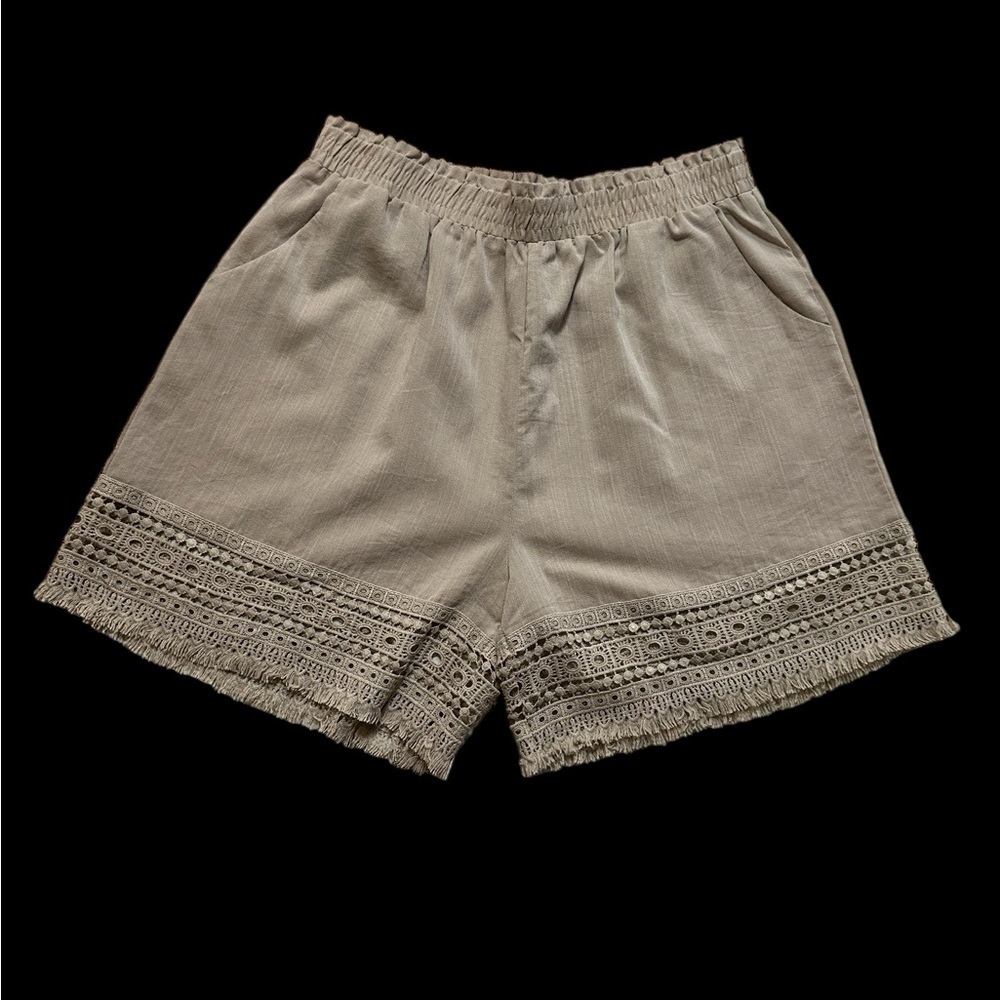 Women's Tan Lace Trim Shorts